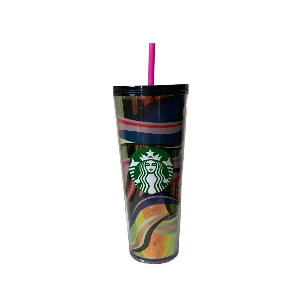 Starbucks Logo Holiday 2021 Limited Edition Swirl 24oz Tumbler Pink Straw